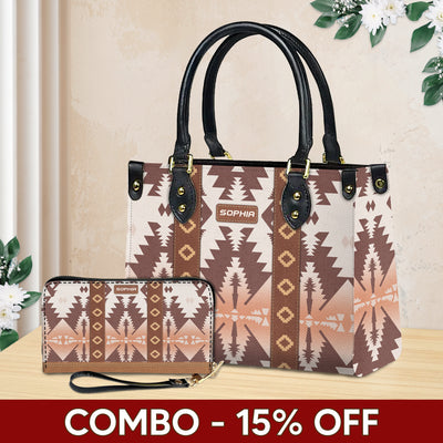 Personalized Leather Handbag for Women - Design Patten Boho Aztec Style LB06