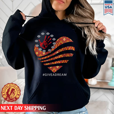 Give A Dream MMIW Red Hand On Orange Heart Unisex T-Shirt/Hoodie/Sweatshirt