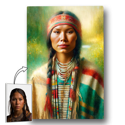 Custom Native American Women Portrait Photo Canvas Art Gift Home Decor