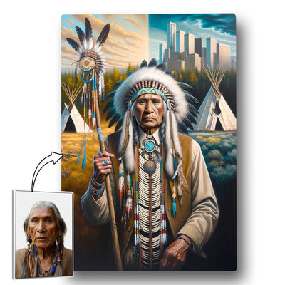 Custom Native American Chief And Scepter Standing Portrait Photo Canvas Art Gift Home Decor