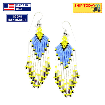 SALE 30% OFF - Turquoise White Yellow Beaded Handmade Earrings For Women