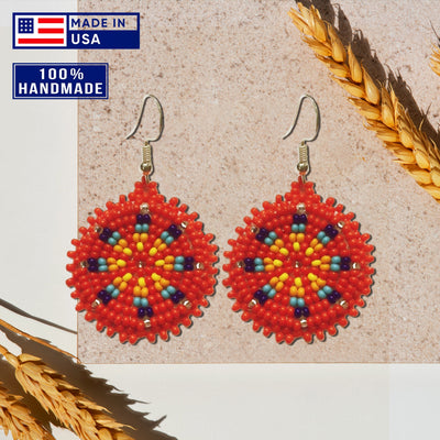 SALE 30% OFF - Cute Round Red Beaded Handmade Earrings For Women