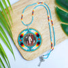 SALE 30% OFF - Native Flag Feathers Handmade Glass Beaded Patch Necklace Pendant