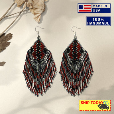 SALE 30% OFF - Brown Grey Beaded Handmade Earrings For Women