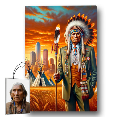 Custom Native American Chief Standing Portrait Photo Canvas Art Gift Home Decor