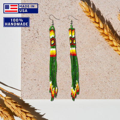 SALE 30% OFF - Green Extra Long Beaded Handmade Earrings For Women