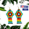 SALE 30% OFF - Ethnic Flower Turquoise Chandelier Beaded Handmade Earrings For Women