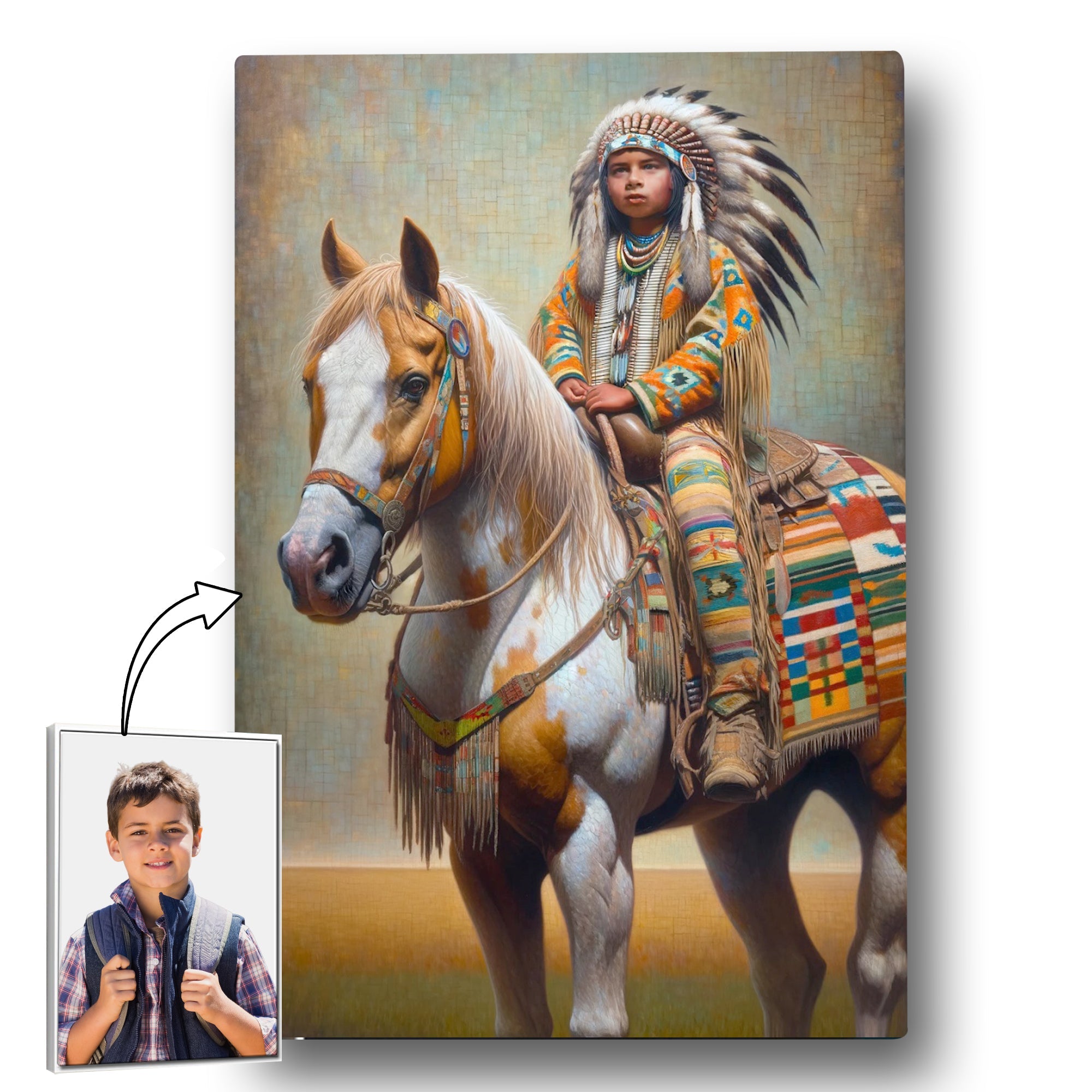 Custom Native American Child And The Horse Photo Canvas Art Gift Home Decor