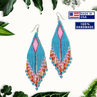 SALE 30% OFF -  Turquoise Blue Seed Pattern Beaded Handmade Earrings For Women