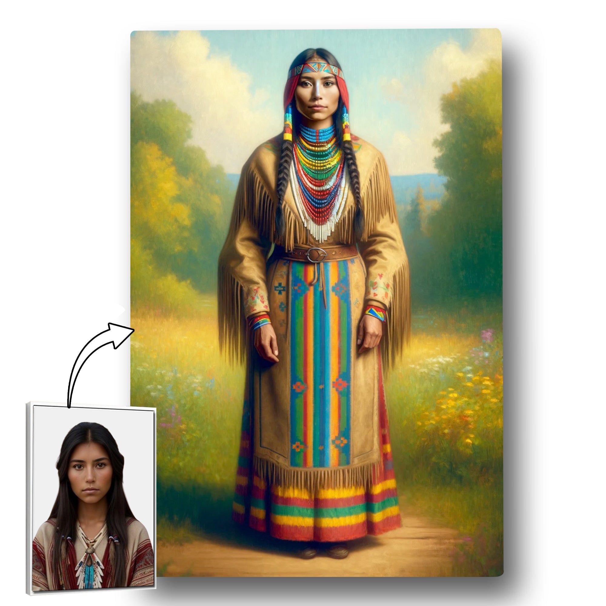 Custom Native American Women Standing Photo Canvas Art Gift Home Decor