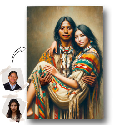 Custom Native American Couple Photo Canvas Art Gift Home Decor