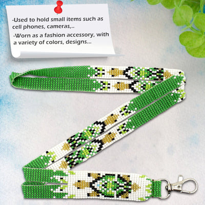 SALE 30% OFF - Handmade beaded Turtle design Green White Lanyard