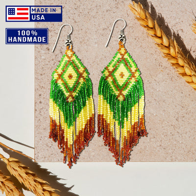 SALE 30% OFF -  Green Seed Bead Pattern Beaded Handmade Earrings For Women