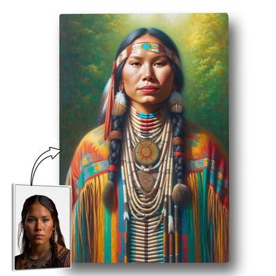 Custom Native American Women Portrait Photo Canvas Art Gift Home Decor