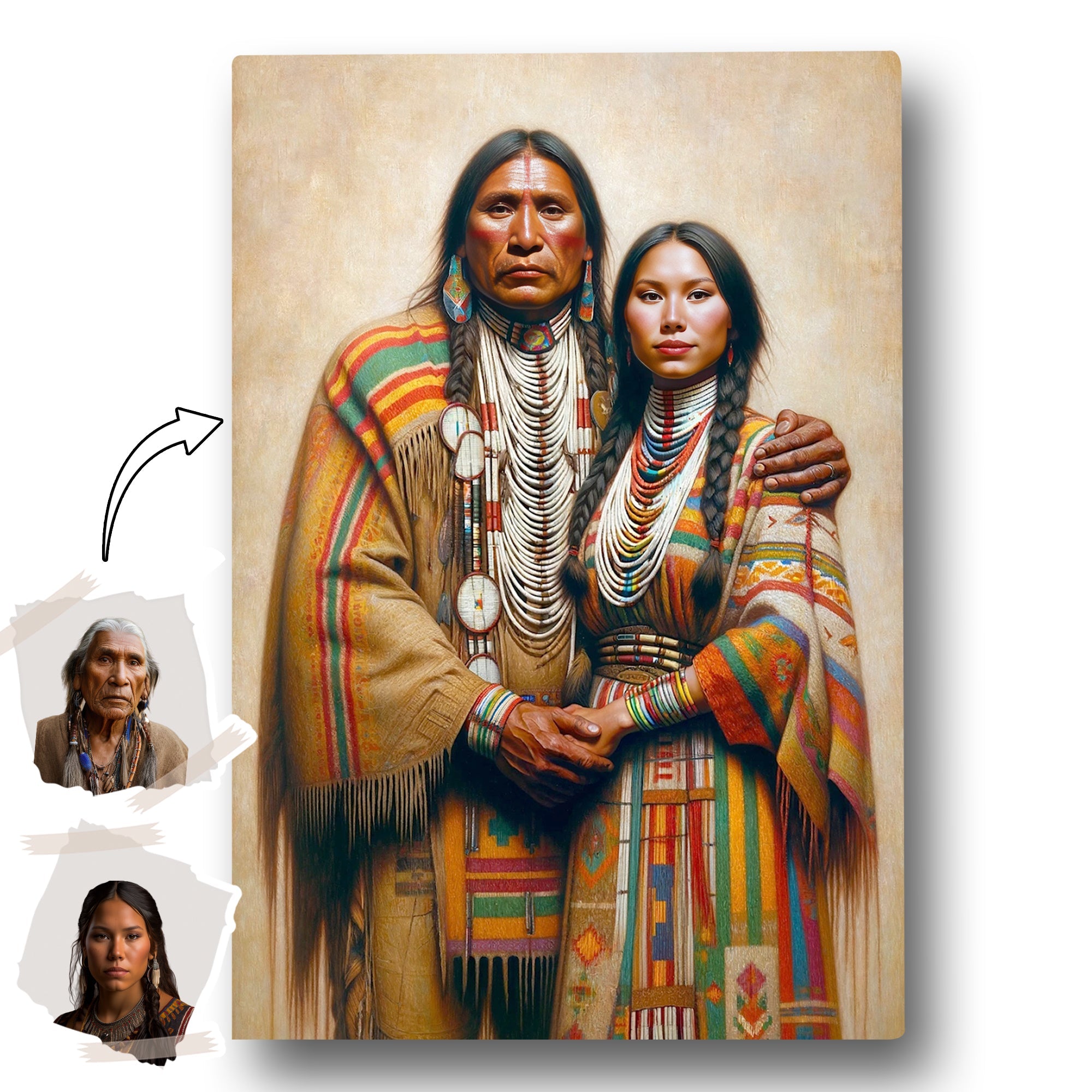 Custom Native American Couple Standing Photo Canvas Art Gift Home Decor