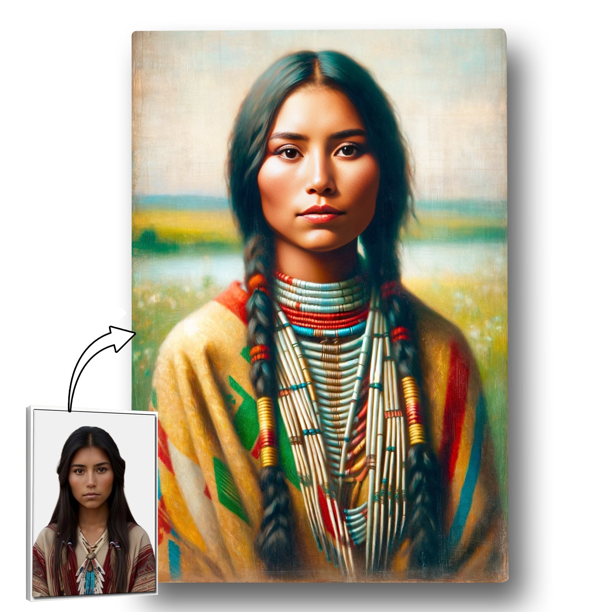 Custom Native American Women Portrait Photo Canvas Art Gift Home Decor