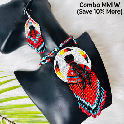 SALE 30% OFF - Combo MMIW Handmade Beaded Necklace And Earrings Unisex With Native American Style