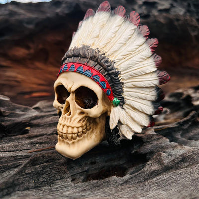 SALE 30% OFF - Chieftain Skull Statue Mohawk Warrior Skull Native American