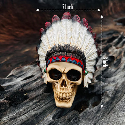 SALE 30% OFF - Chieftain Skull Statue Mohawk Warrior Skull Native American