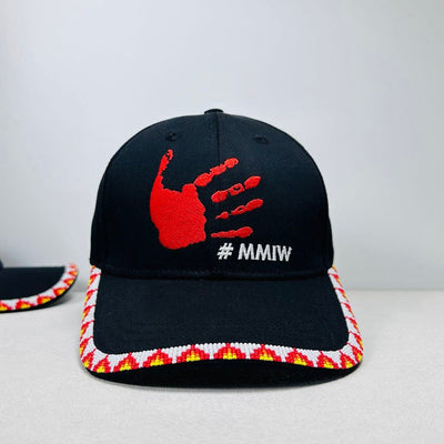 SALE 30% OFF - MMIW Red Hand Embroidered Handmade Beaded Brim Baseball Cap Native American Style