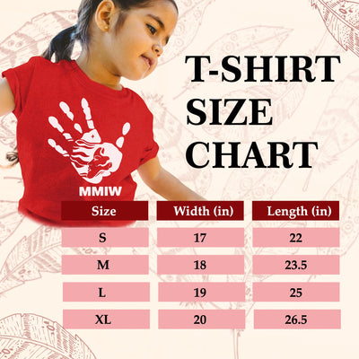 a girl wearing a t - shirt size chart