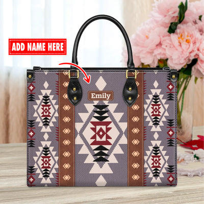 Personalized Leather Handbag for Women - Design Patten Boho Aztec Style LB08