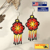 SALE 30% OFF - Ethnic Flower Purple Red Chandelier Black Stick with Metal Feather Beaded Handmade Earrings For Women