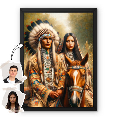 Custom Native American Couple And the Horse Photo Canvas Art Gift Home Decor