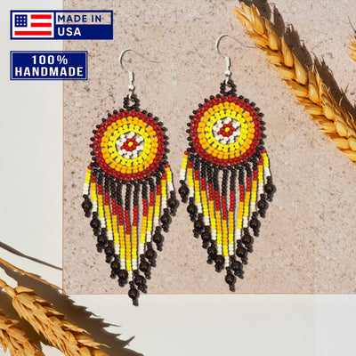 SALE 30% OFF - Black Medallion Beaded Handmade Earrings For Women