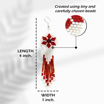 SALE 30% OFF - White Red Flower Beaded Handmade Earrings For Women