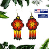 SALE 30% OFF - Ethnic Flower Purple Red Chandelier Black Stick with Metal Feather Beaded Handmade Earrings For Women