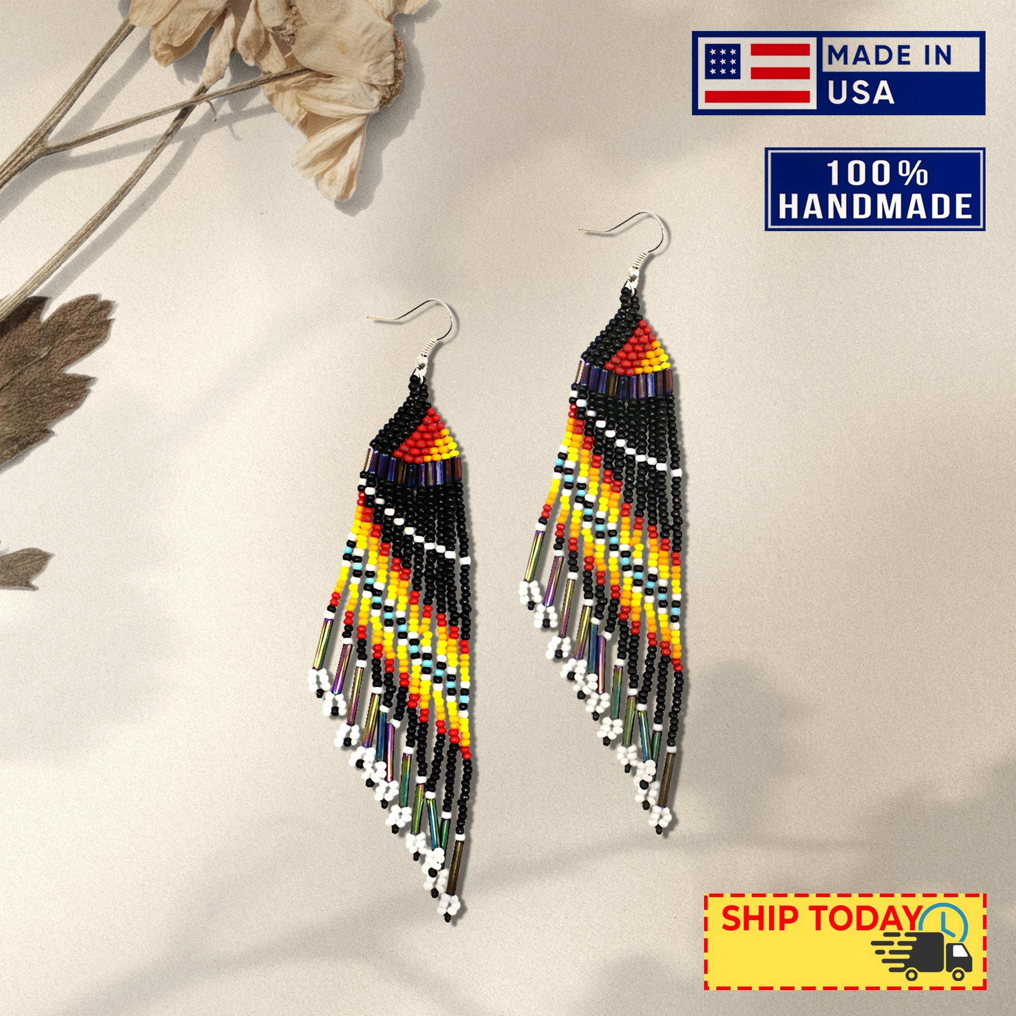 SALE 30% OFF - Black Multicolored Beaded Handmade Earrings For Women