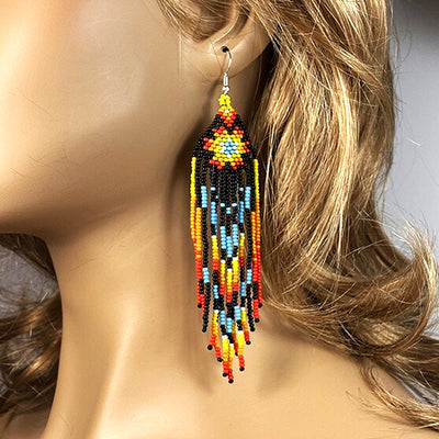 SALE 30% OFF - Black Star Sun Beaded Handmade Earrings For Women