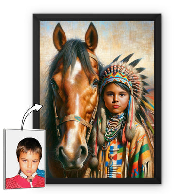 Custom Native American Child And The Horse Photo Canvas Art Gift Home Decor