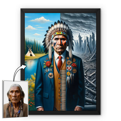 Custom Modern Native American Chief Standing Portrait Photo Canvas Art Gift Home Decor