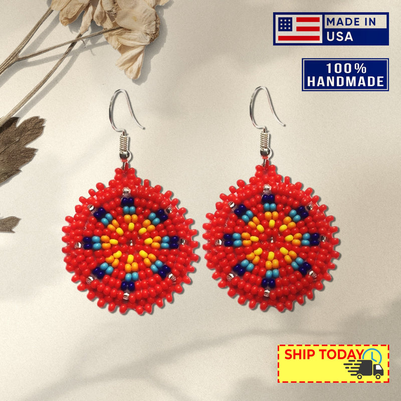 SALE 30% OFF - Cute Round Red Beaded Handmade Earrings For Women