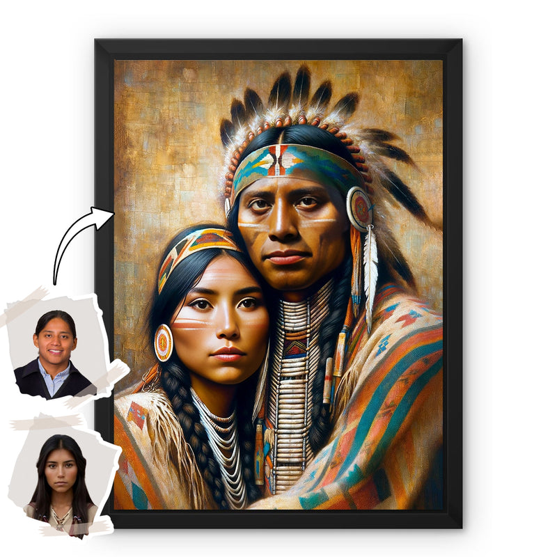 Custom Native American Couple Portrait Photo Canvas Art Gift Home Decor