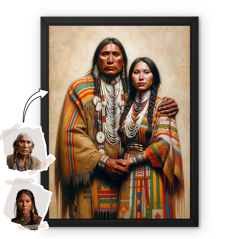 Custom Native American Couple Standing Photo Canvas Art Gift Home Decor