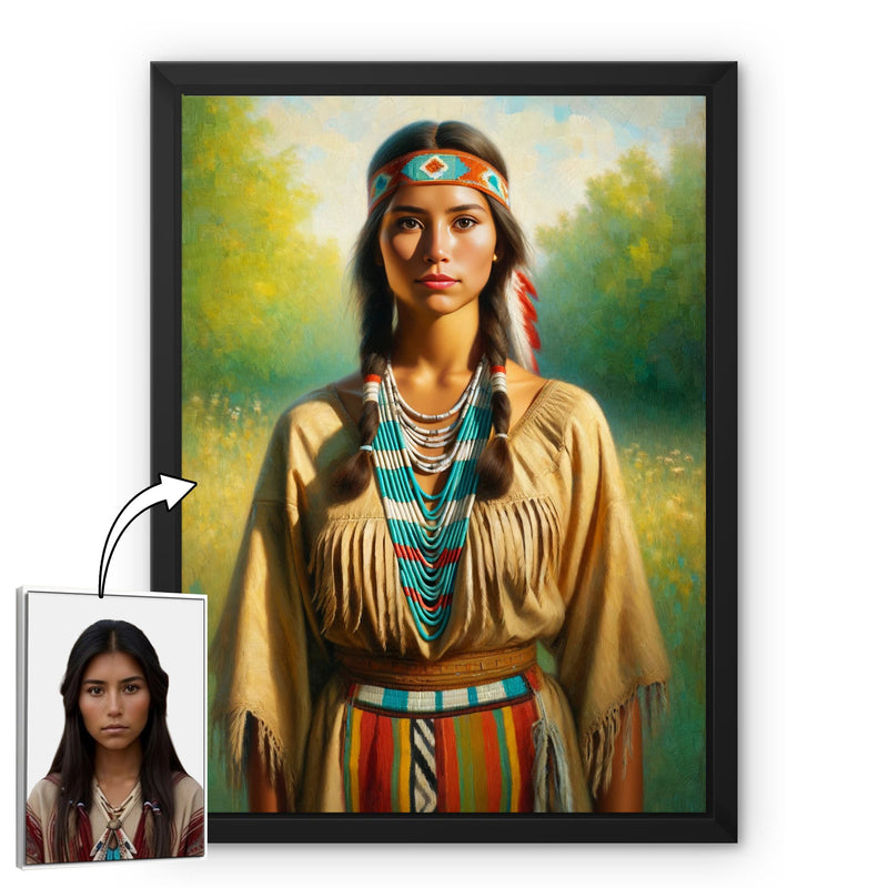 Custom Native American Women Standing Photo Canvas Art Gift Home Decor