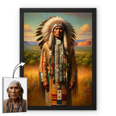 Custom Native American Chief Standing Portrait Photo Canvas Art Gift Home Decor