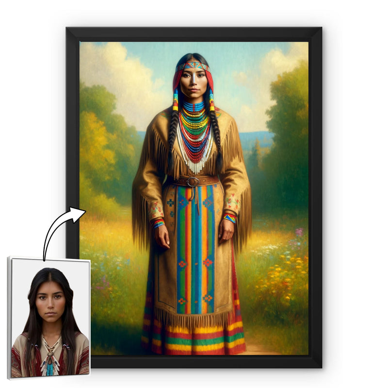 Custom Native American Women Standing Photo Canvas Art Gift Home Decor