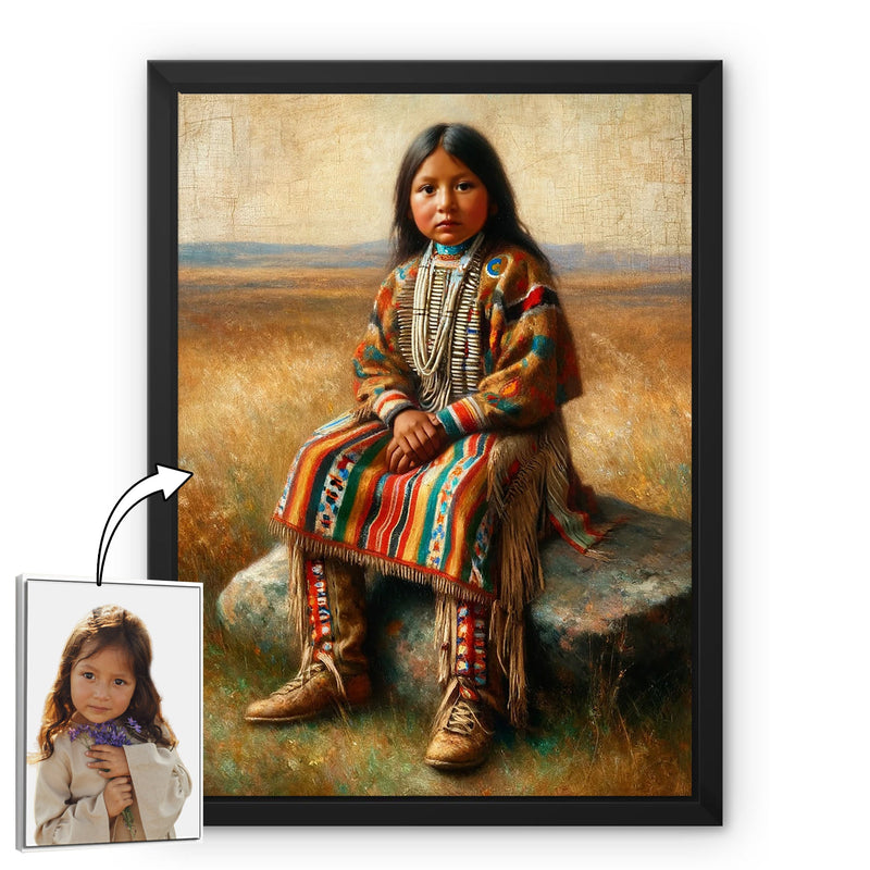 Custom Native American Child Photo Canvas Art Gift Home Decor