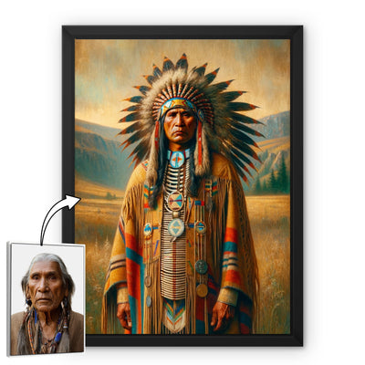 Custom Native American Chief Standing Portrait Photo Canvas Art Gift Home Decor