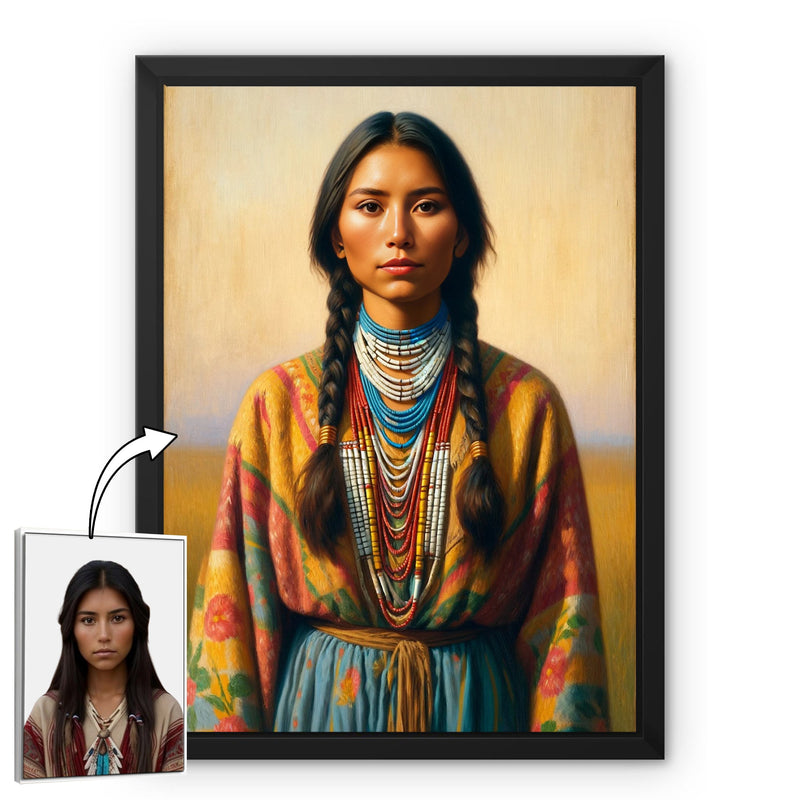 Custom Native American Women Standing Photo Canvas Art Gift Home Decor