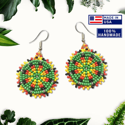 SALE 30% OFF - Cute Round Green Beaded Handmade Earrings For Women