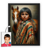 Custom Native American Child and The Horse Portrait Photo Canvas Art Gift Home Decor