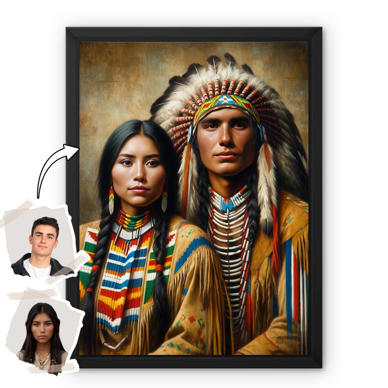 Custom Native American Couple Portrait Photo Canvas Art Gift Home Decor