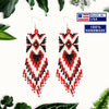 SALE 30% OFF - Red Black Long Beaded Handmade Earrings For Women