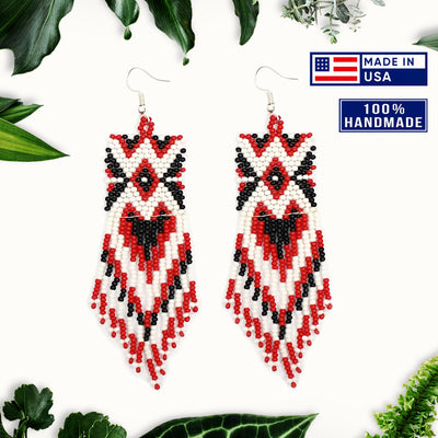 SALE 30% OFF - Red Black Long Beaded Handmade Earrings For Women