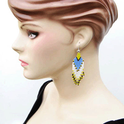 SALE 30% OFF - Turquoise White Yellow Beaded Handmade Earrings For Women